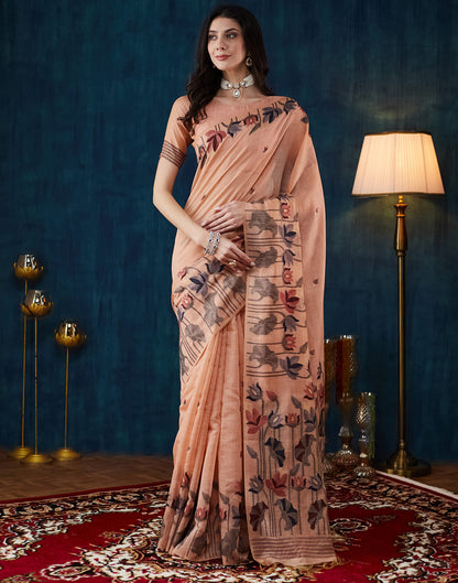 Dusty Peach Chanderi Weaving Jamdani Saree