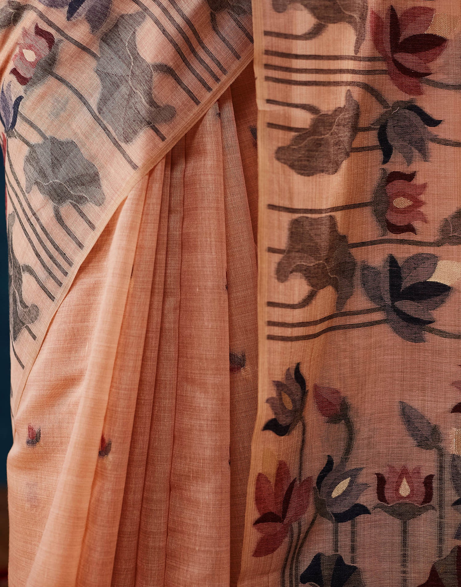 Dusty Peach Chanderi Weaving Jamdani Saree