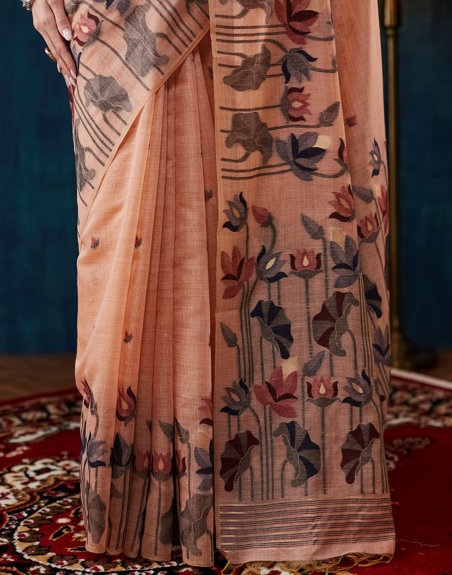 Dusty Peach Chanderi Weaving Jamdani Saree