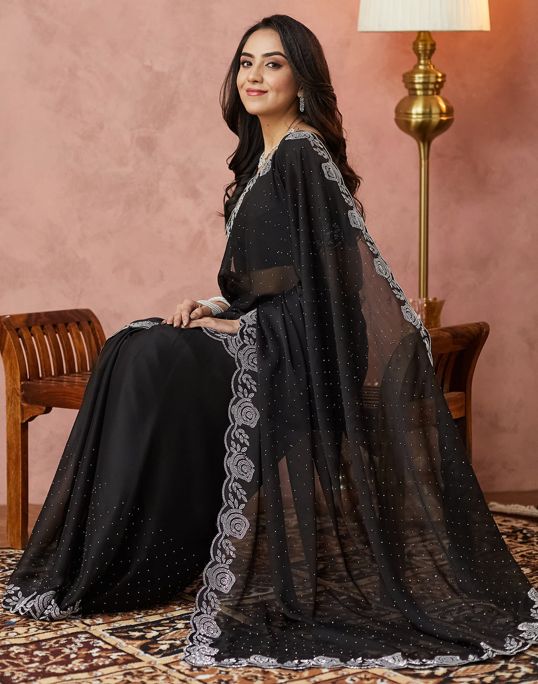 Black Georgette Swarovski Embellished Saree