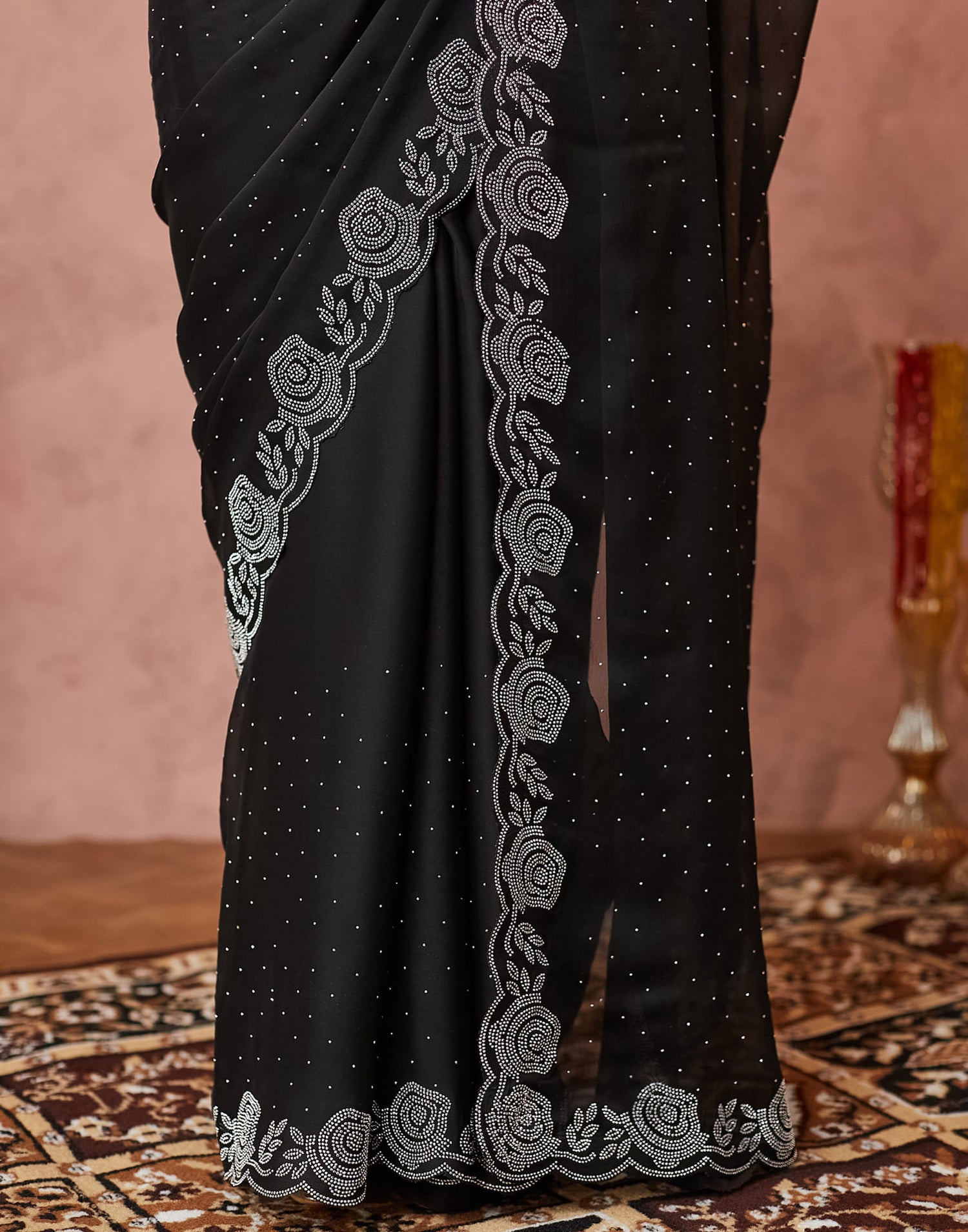 Black Georgette Stone Work Swarovski Saree