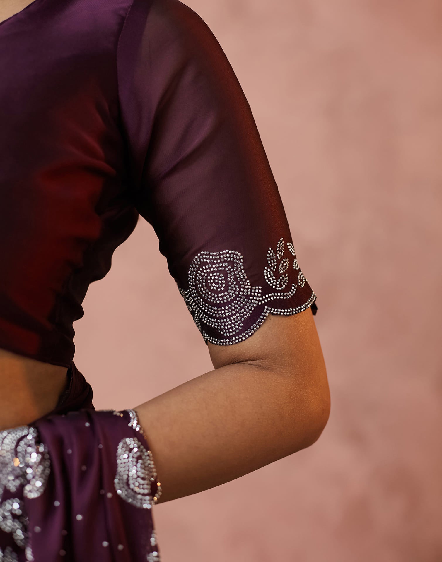 Dark Purple Georgette Stone Work Swarovski Saree