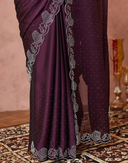 Dark Purple Georgette Stone Work Swarovski Saree