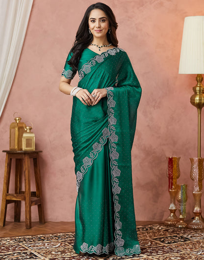 Dark Green Georgette Stone Work Swarovski Saree