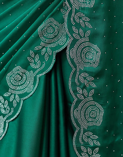 Dark Green Georgette Stone Work Swarovski Saree