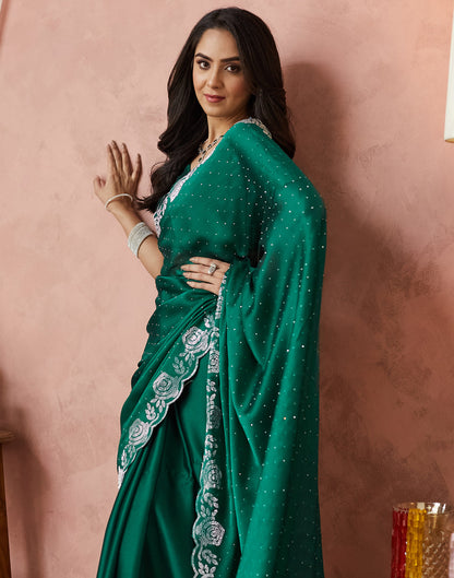 Dark Green Georgette Stone Work Swarovski Saree