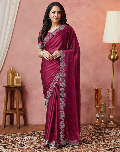 Wine Georgette Stone Work Swarovski Saree