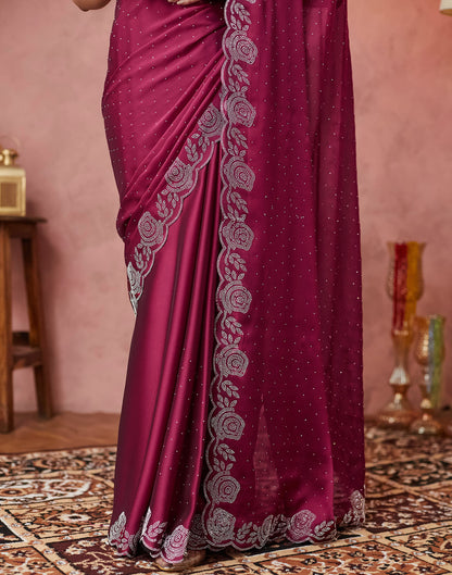 Wine Georgette Stone Work Swarovski Saree