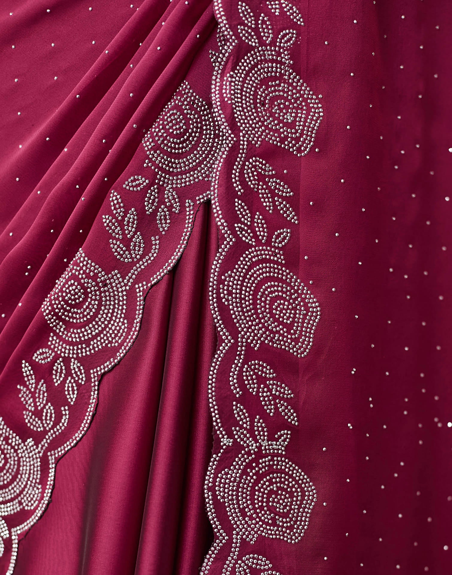 Wine Georgette Stone Work Swarovski Saree