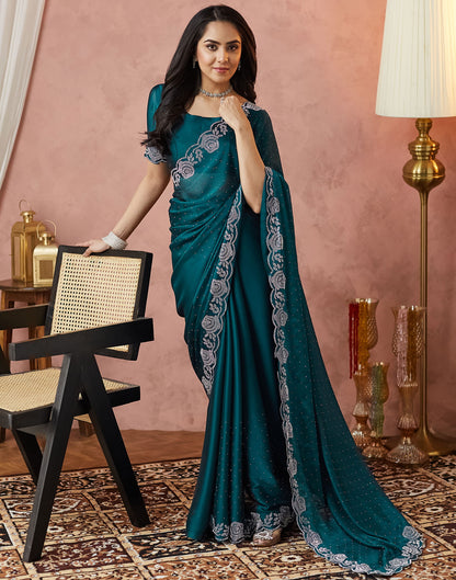 Dark Rama Green Georgette Stone Work Swarovski Saree