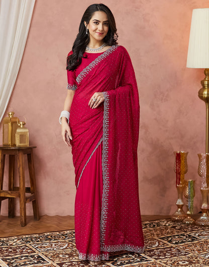 Rani Pink Georgette Stone Work Swarovski Saree