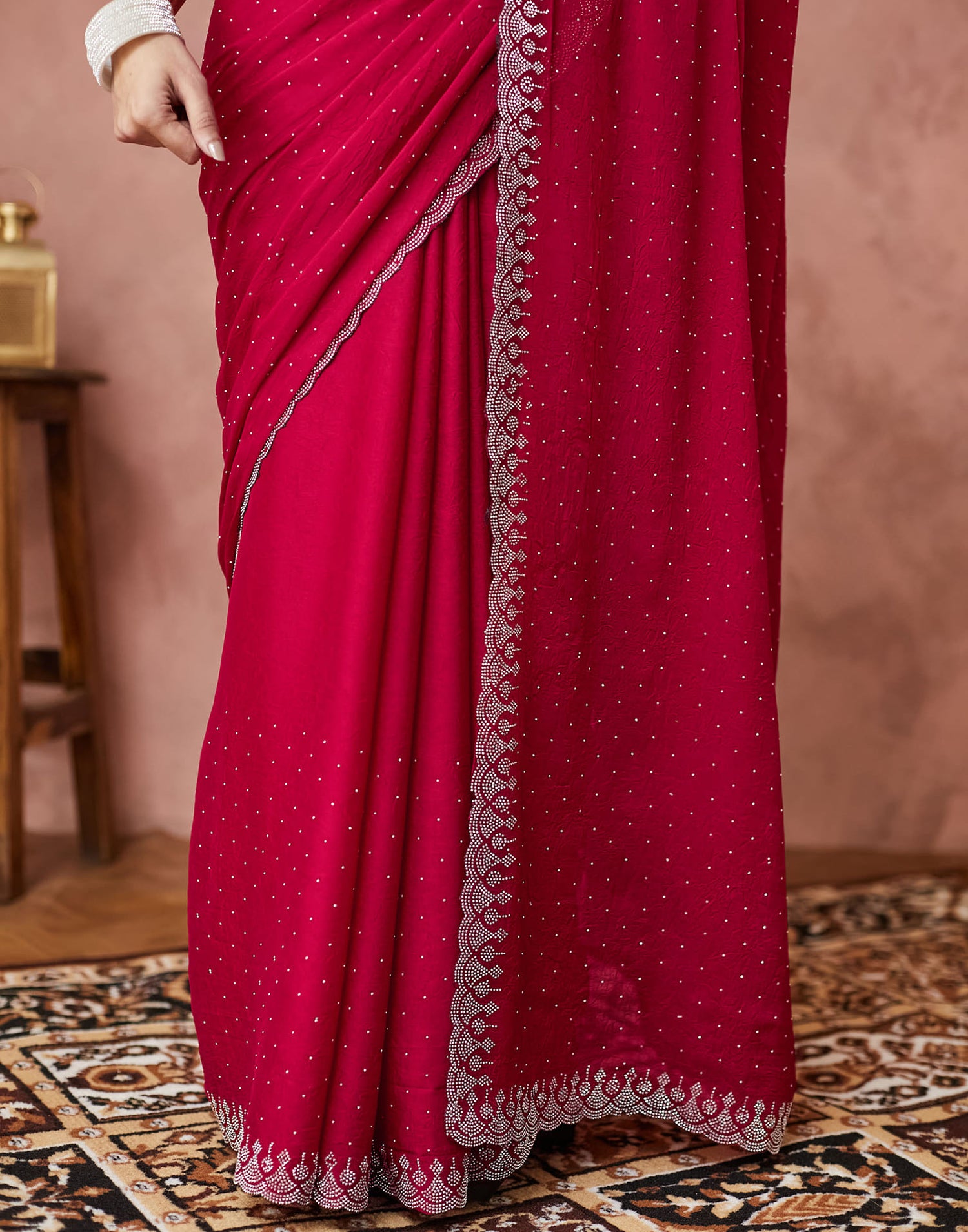 Rani Pink Georgette Stone Work Swarovski Saree