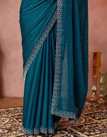 Rama Blue Georgette Stone Work Swarovski Saree