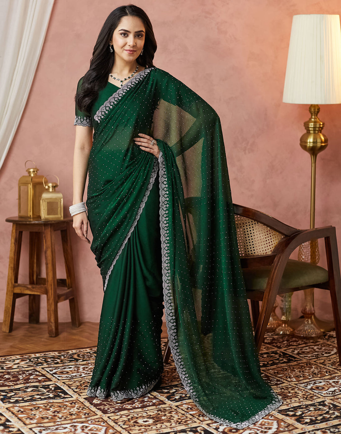 Green Georgette Swarovski Embellished Saree