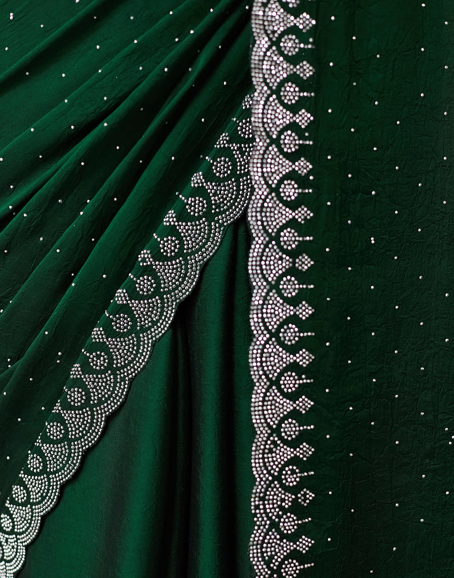 Dark Green Georgette Stone Work Swarovski Saree