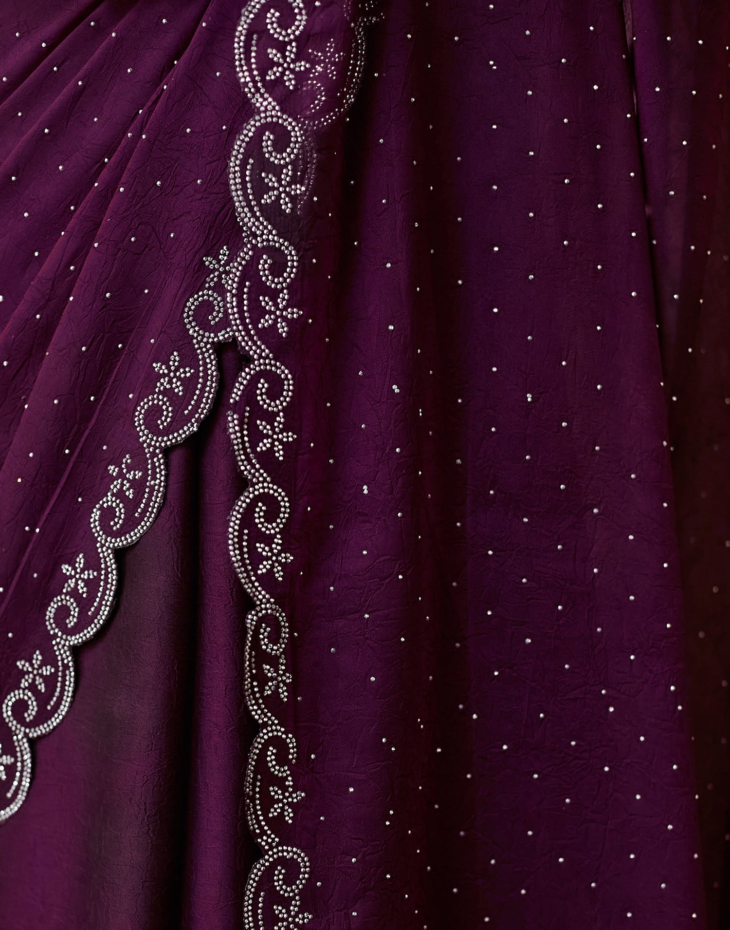 Dark Purple Georgette Stone Work Swarovski Saree