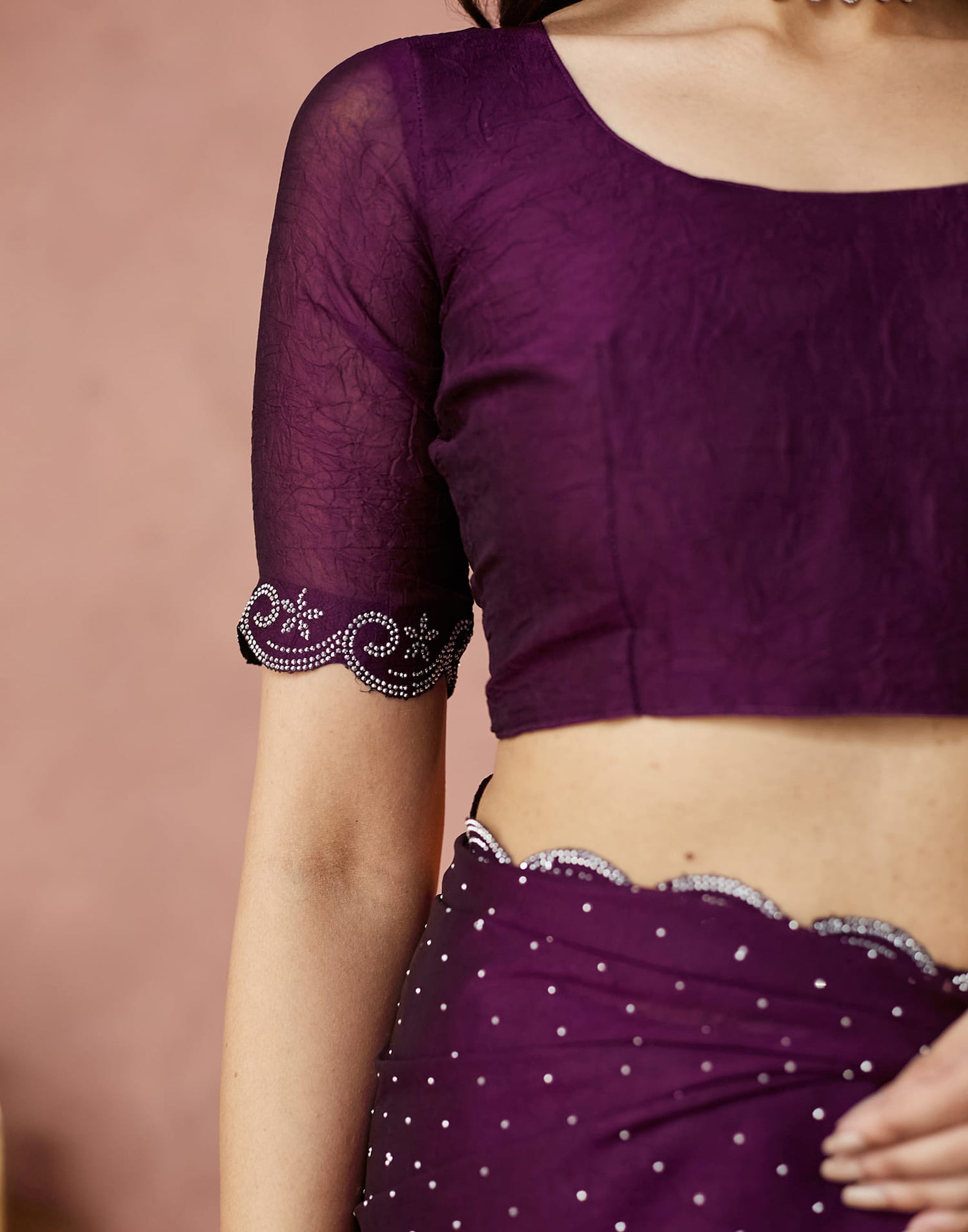 Dark Purple Georgette Stone Work Swarovski Saree