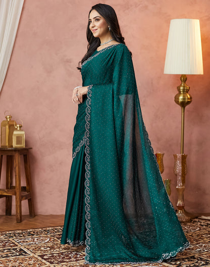 Dark Green Georgette Stone Work Swarovski Saree