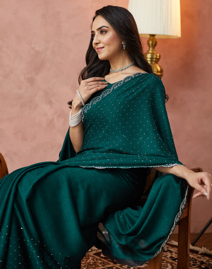 Dark Green Georgette Stone Work Swarovski Saree