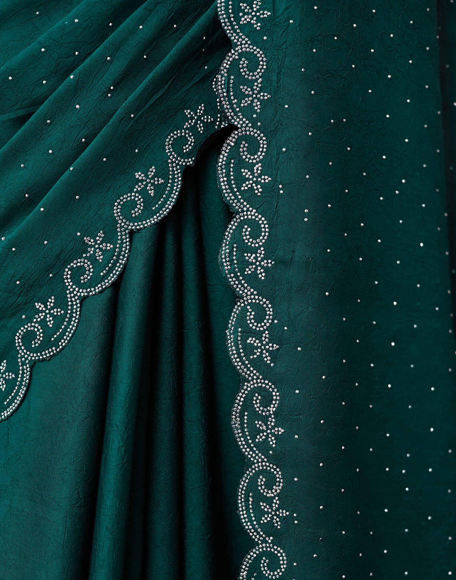 Dark Green Georgette Stone Work Swarovski Saree