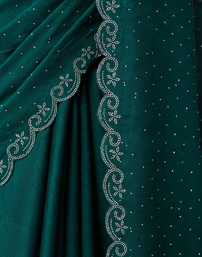 Dark Green Georgette Stone Work Swarovski Saree