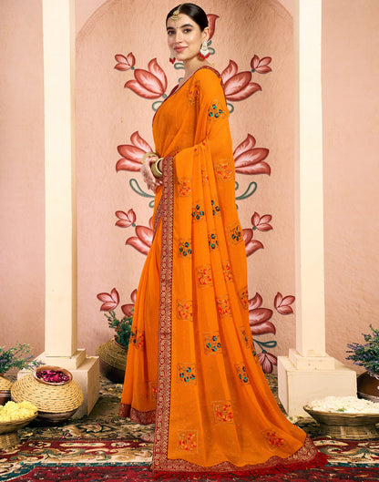 Yellow Georgette Embroidery Embellished Saree