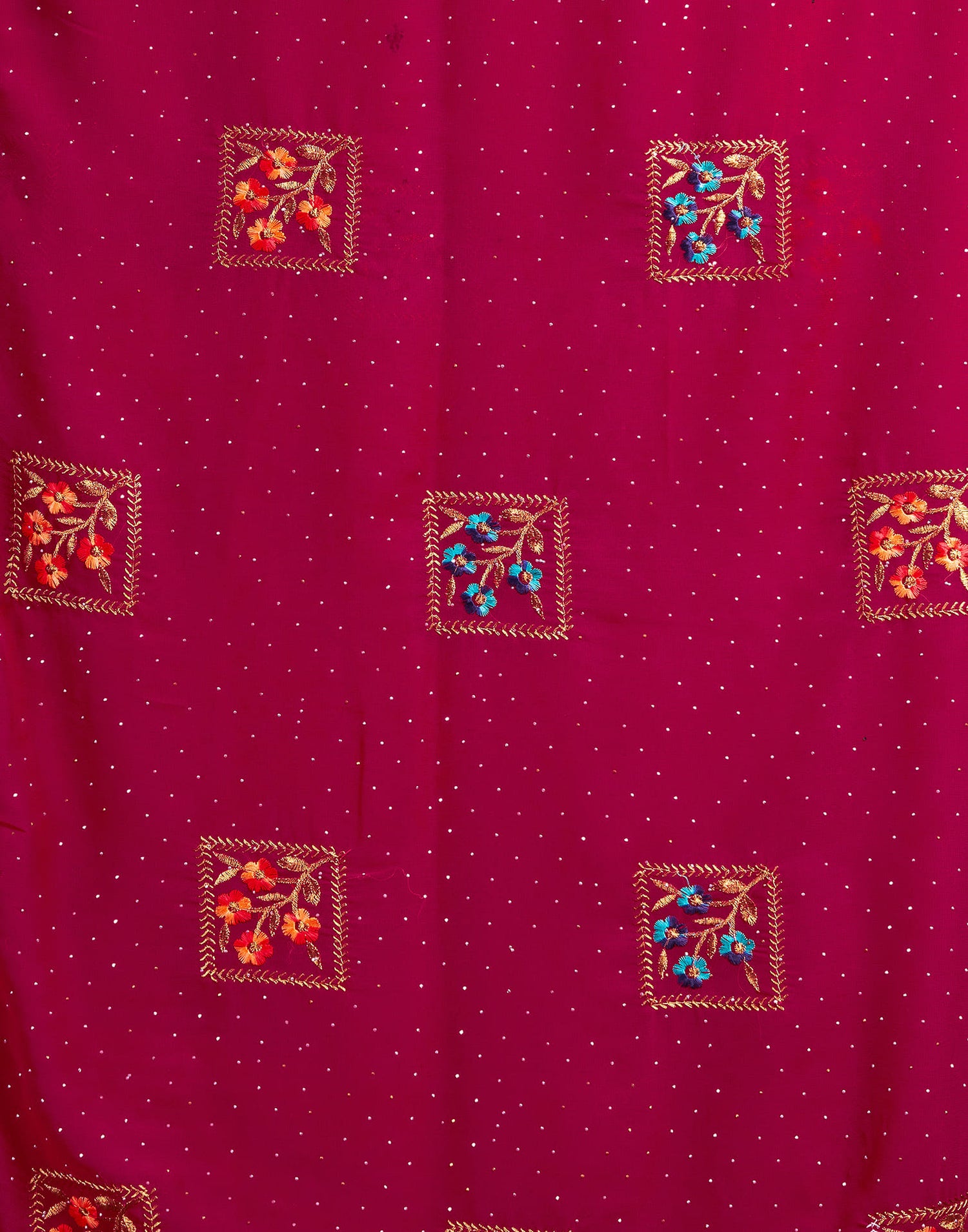 Rani Pink Georgette Embroidery Embellished Saree