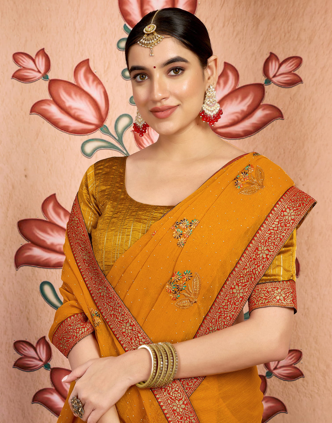 Yellow Georgette Embroidery Embellished Saree