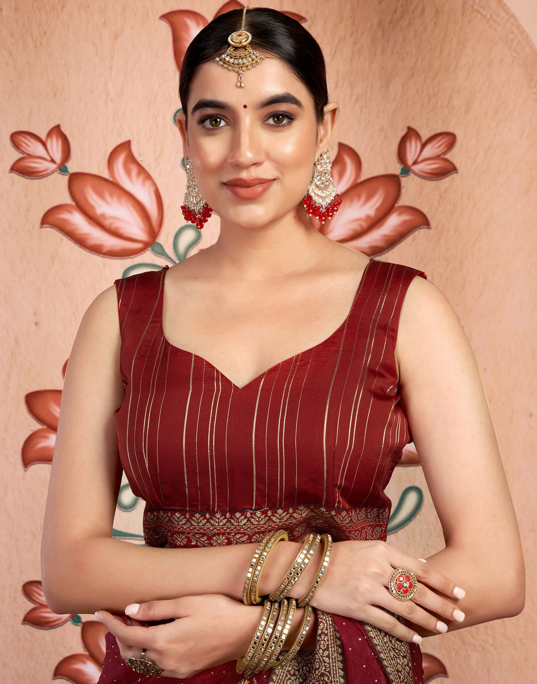 Maroon Georgette Embroidery Embellished Saree