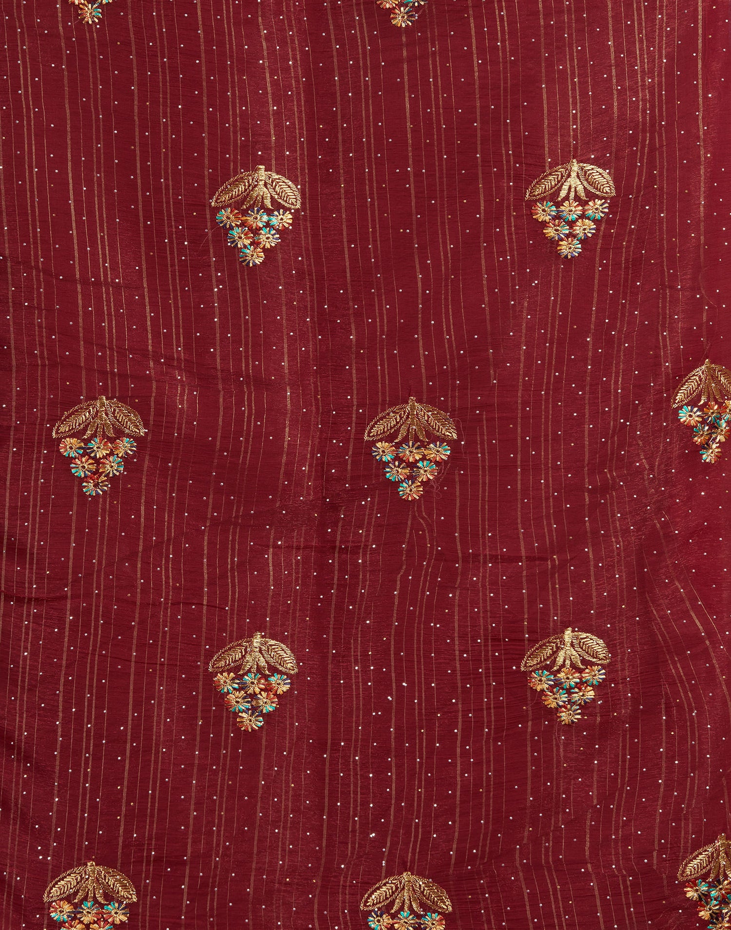 Maroon Georgette Embroidery Swarovski Saree