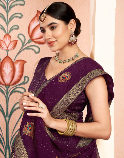 Wine Georgette Embroidery Embellished Saree