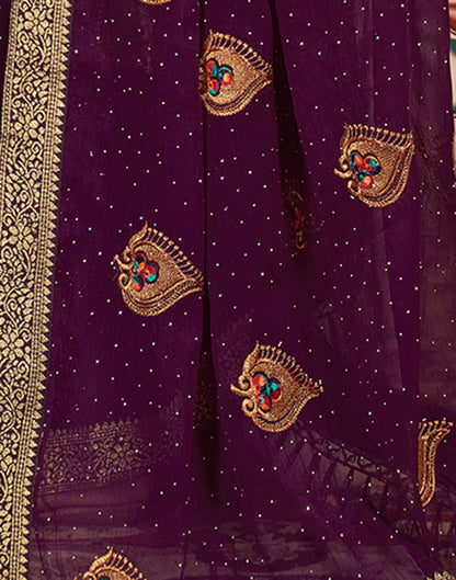 Wine Georgette Embroidery Embellished Saree