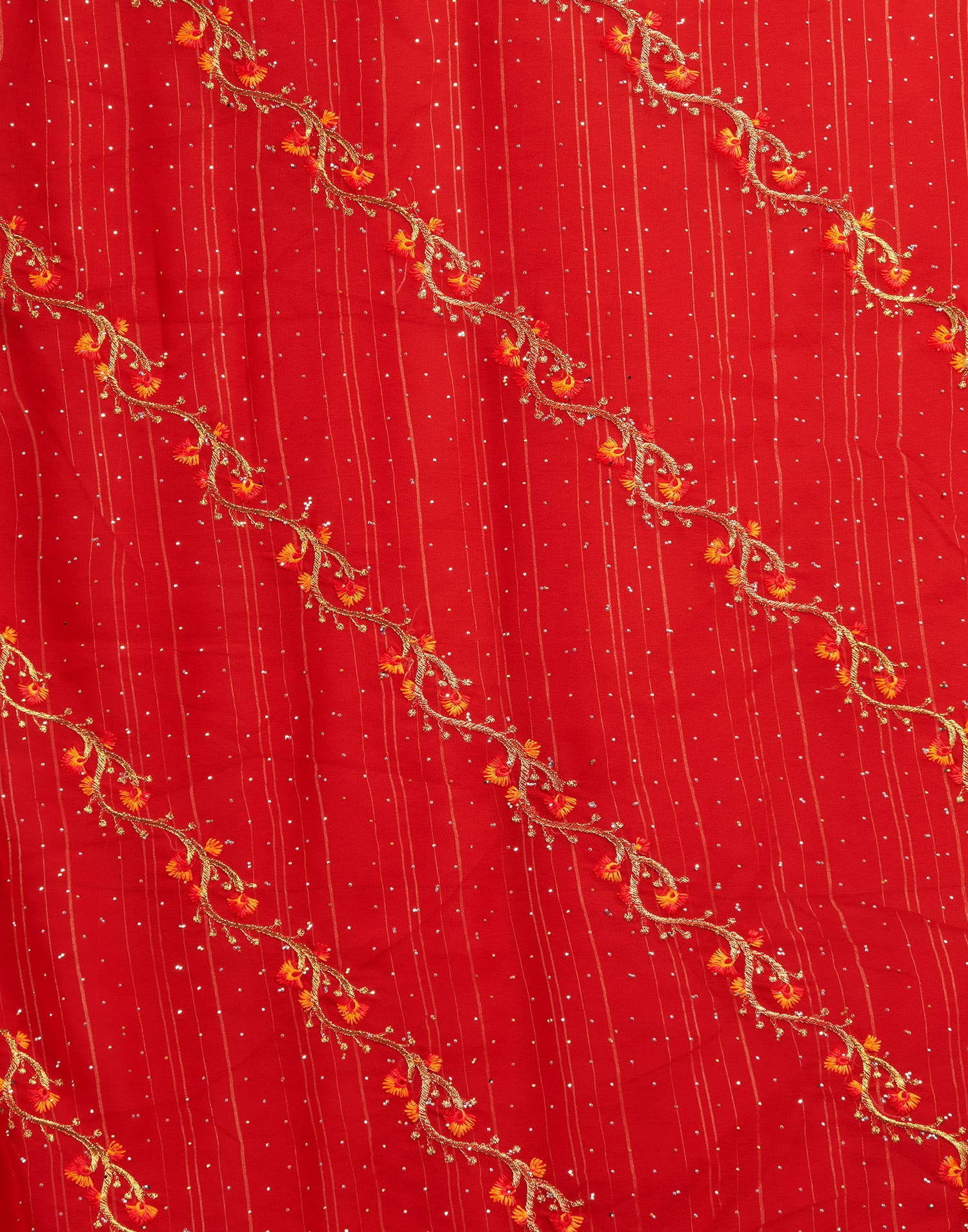 Red Georgette Embroidery Swarovski Saree