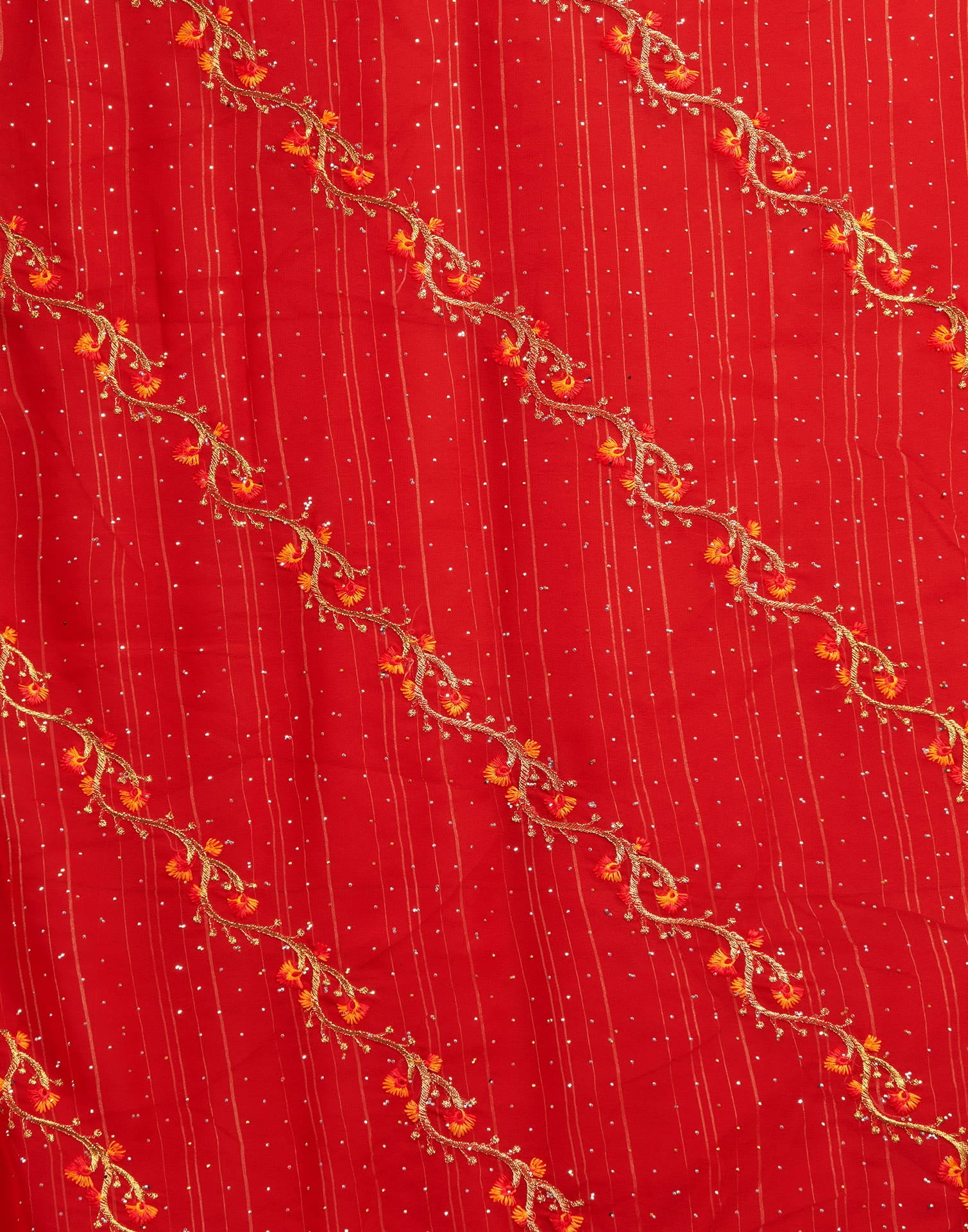 Red Georgette Embroidery Swarovski Saree