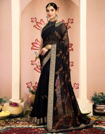 Black Georgette Embroidery Embellished Saree