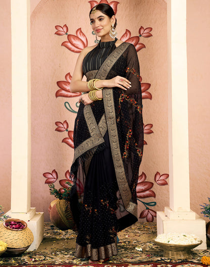 Black Georgette Embroidery Embellished Saree