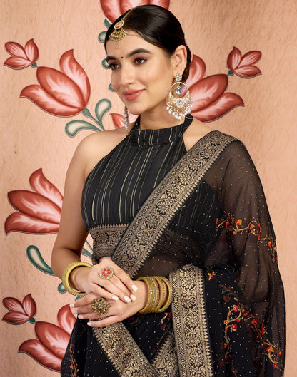 Black Georgette Embroidery Embellished Saree