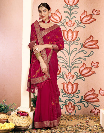 Pink Georgette Embroidery Embellished Saree