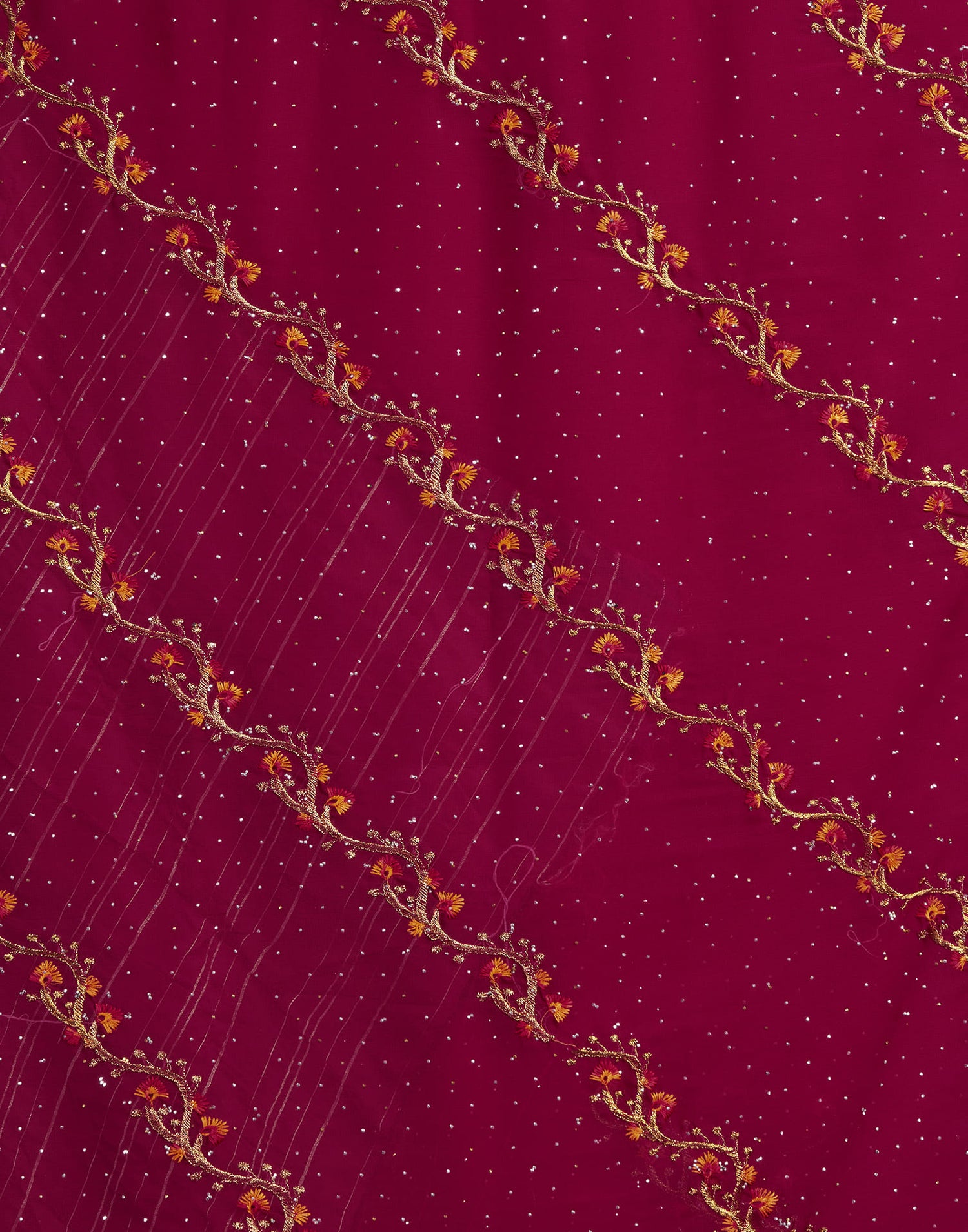 Rani Pink Georgette Embroidery Swarovski Saree