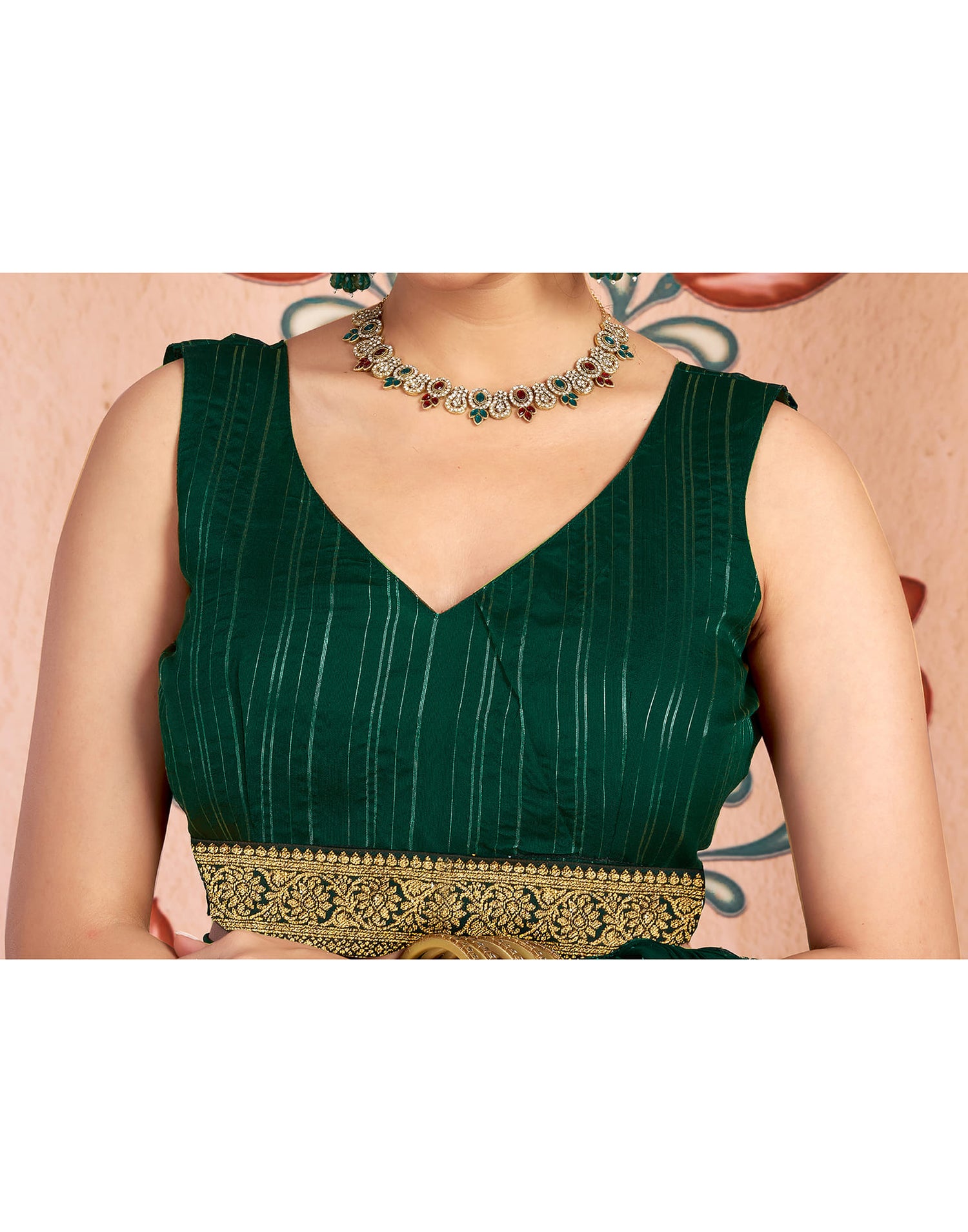 Dark Green Georgette Embroidery Swarovski Saree