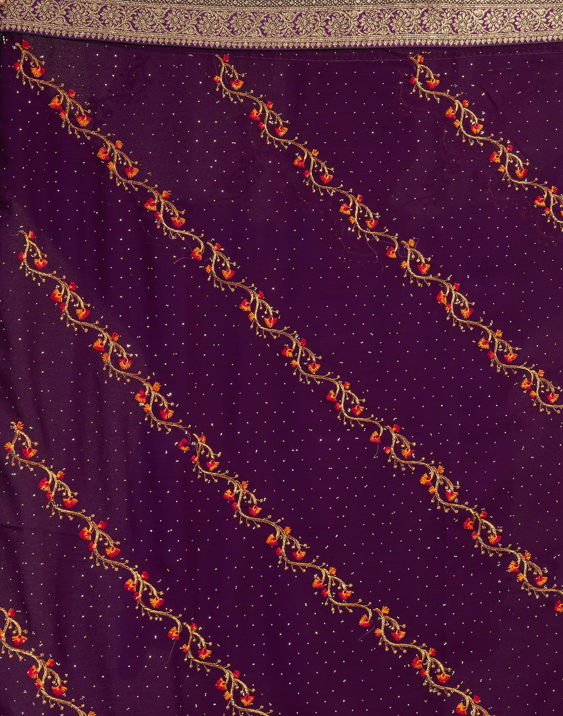 Wine Georgette Embroidery Embellished Saree
