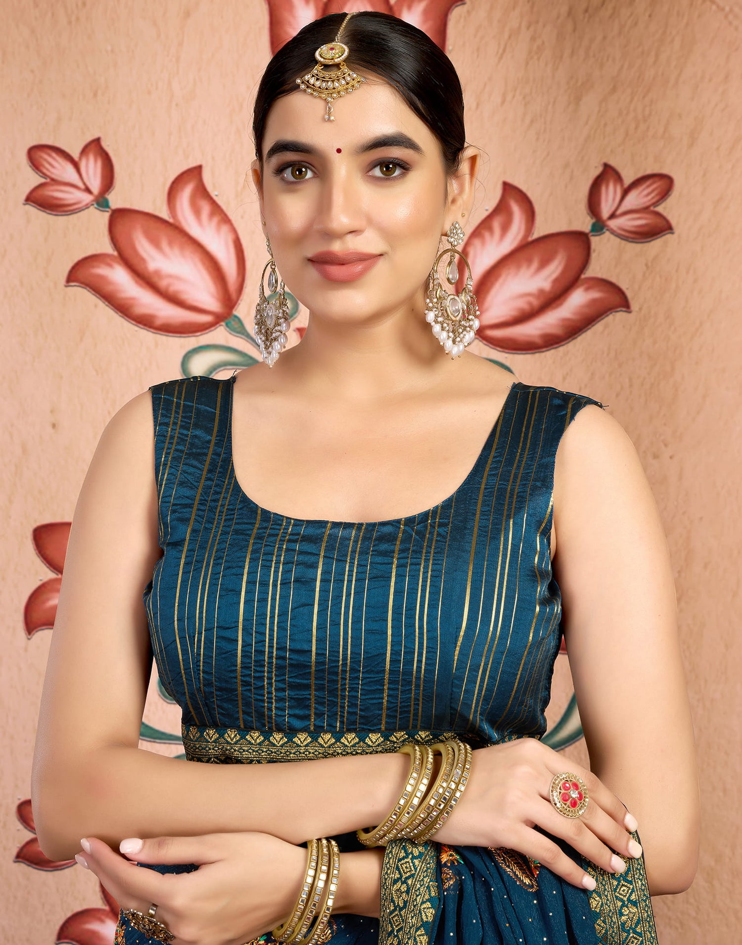 Turquoise Georgette Embroidery Embellished Saree