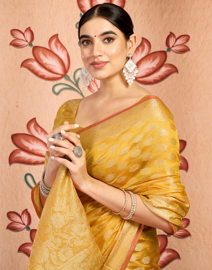 Yellow Silk Blend Woven Banarasi Saree