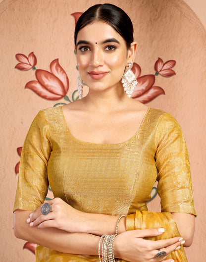 Yellow Silk Blend Woven Banarasi Saree