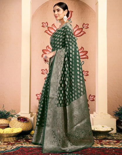 Green Silk Blend Woven Banarasi Saree