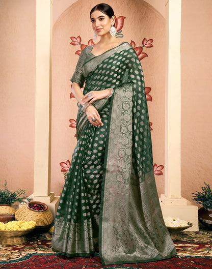 Green Silk Blend Woven Banarasi Saree