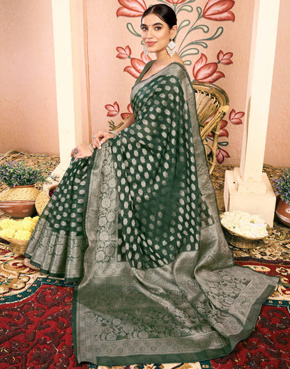 Green Silk Blend Woven Banarasi Saree