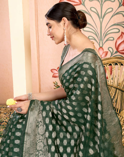Green Silk Blend Woven Banarasi Saree