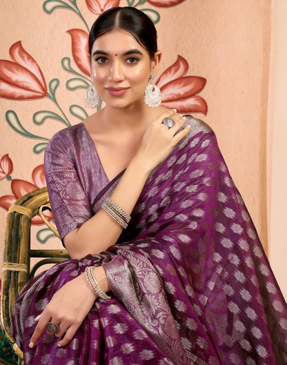 Purple Silk Blend Woven Banarasi Saree