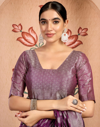 Purple Silk Blend Woven Banarasi Saree